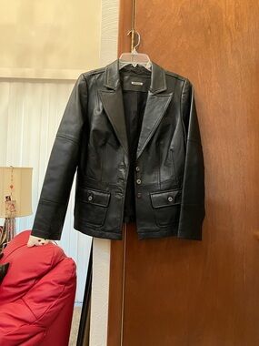 I. E. Relaxed Black Leather Blazer Jacket
